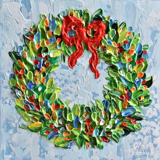 Christmas Wreath on Blue