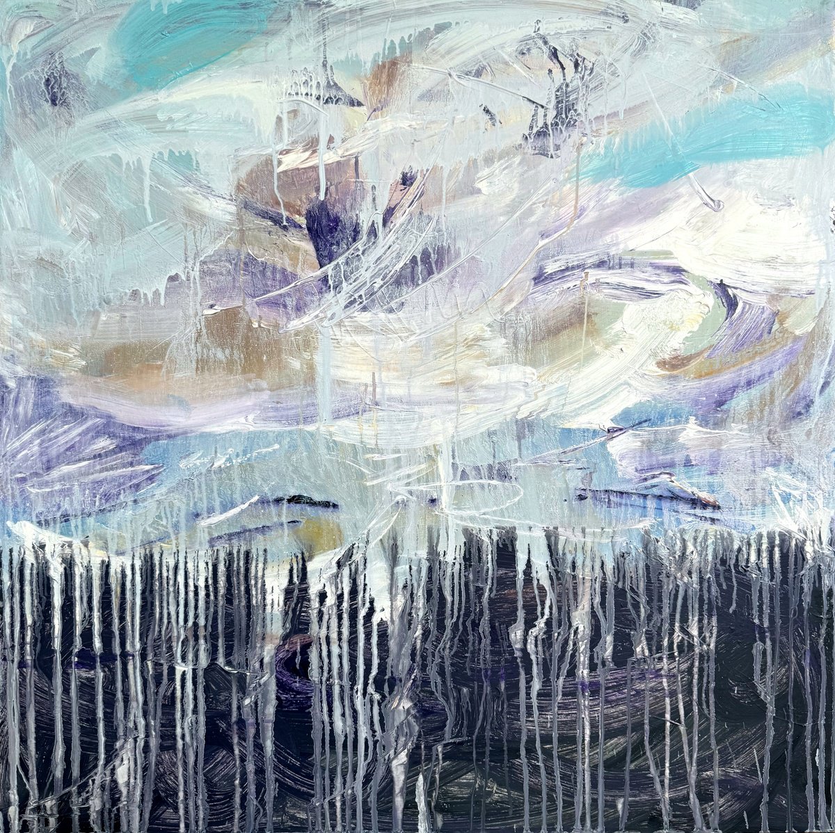 Abstract Landscape Acrylic Painting By Zakhar Shevchuk, 39 X 39", Kyiv Skyline, Original Artwork