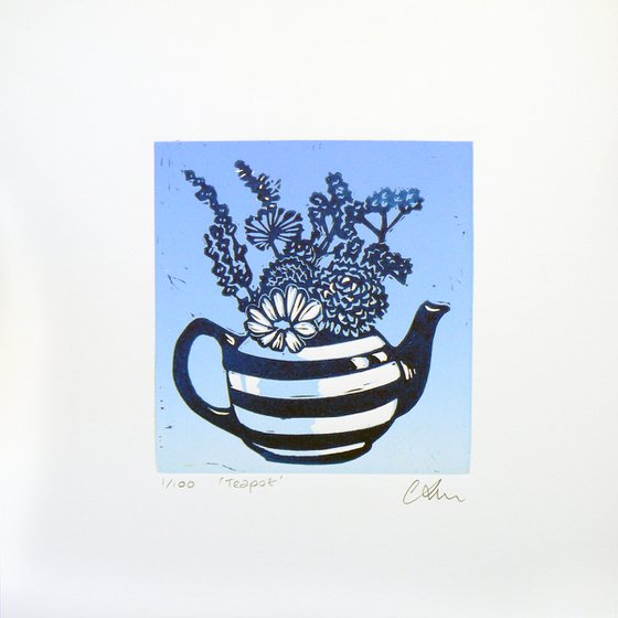 Teapot linocut