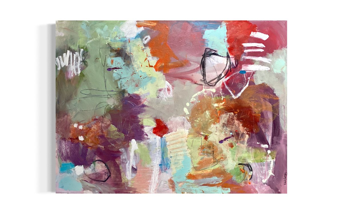 Organic Abstract Acrylic Painting By Kat Crosby, 48 X 36", Storm On The Coast, Original Artwork