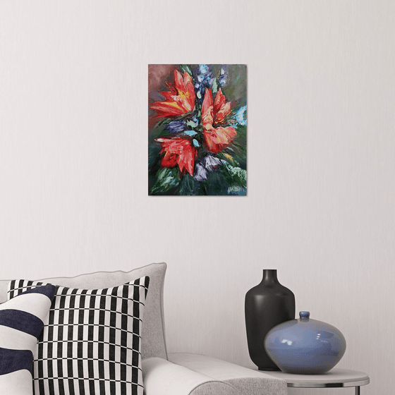 Textured flowers (30x40cm, oil painting, palette knife)