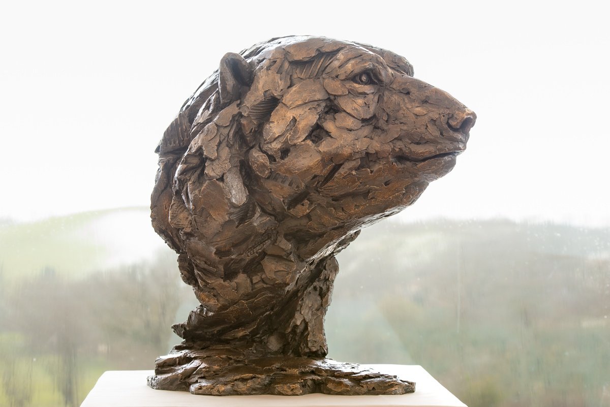 Animal Bronze Sculpture By Tanya Russell, 29 X 24", Polar Bear Head Portrait Br, Original Artwork