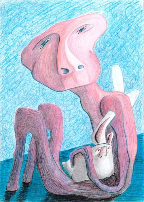 A mothman and his pet rabbit. by Anna Reshetnikova