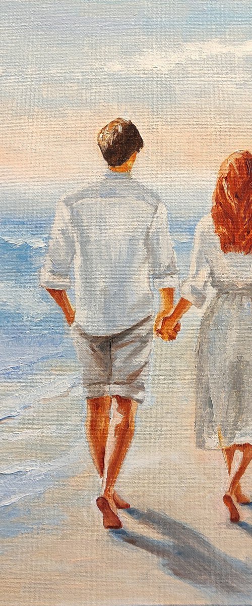 Together, A couple in love by the sea oil painting by Yulia Berseneva
