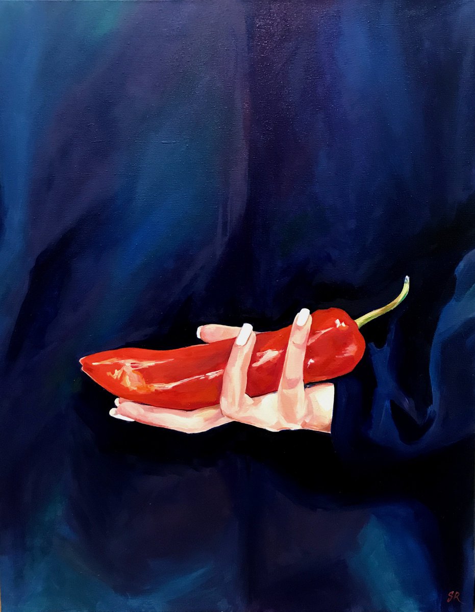 RED HOT CHILI PEPPER, PLEASE. - erotic art, original oil painting, woman, pop art, office... by Sasha Robinson