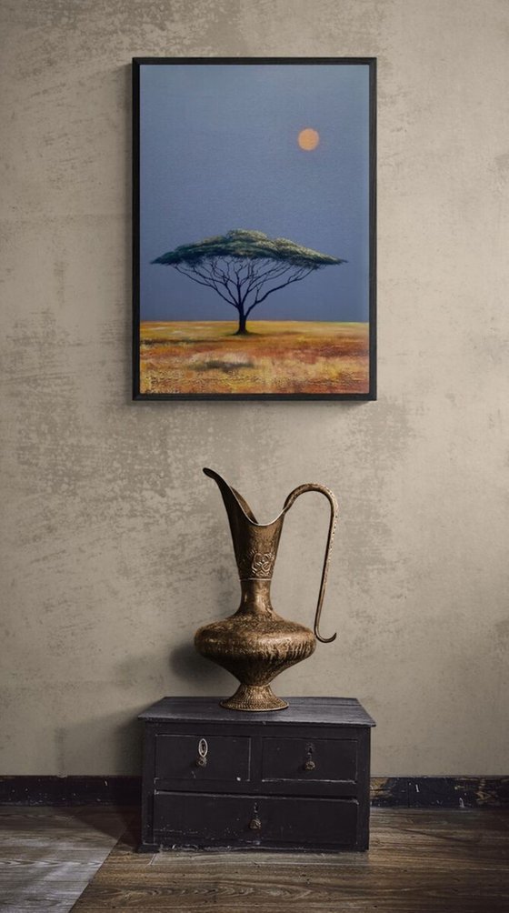 'Acacia Tree in a surreal landscape'. Oil Painting on canvas.