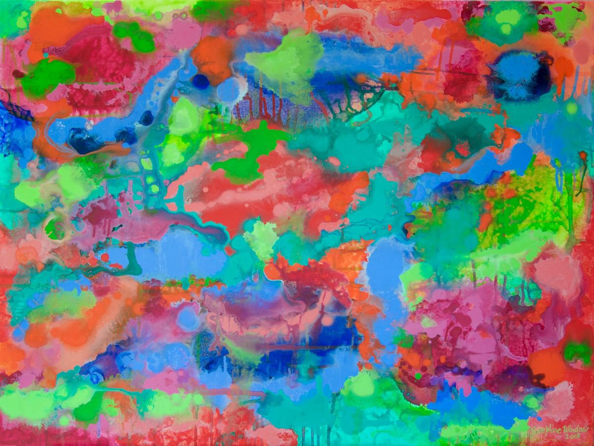 Expressive Abstract Acrylic Painting By Josephine Window, 48 X 36", Fluidity Dance 1, Original Artwork