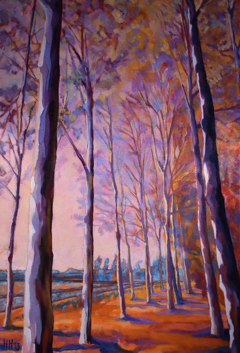Impressionistic Landscape Oil Painting By Hilde Hoekstra, 16 X 24, Lane Of Trees, Original Artwork
