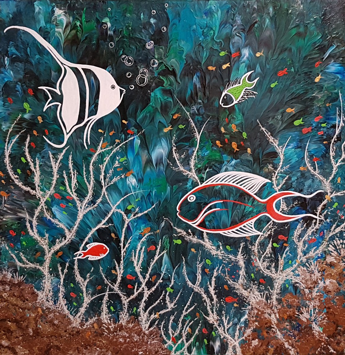 Impressionistic Animal Painting By Alexandra Romano, 24 X 24, Paradise Reef | 24 X 24, Original Artwork