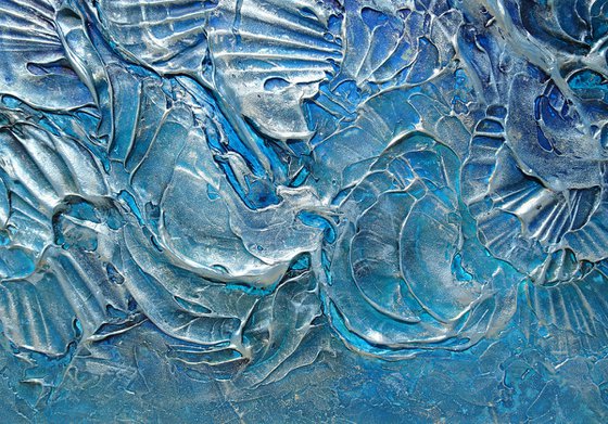 FOREVER IN A MOMENT. Abstract Blue , Teal, Turquoise Textured 3D Art, Coastal Painting with Dimensions