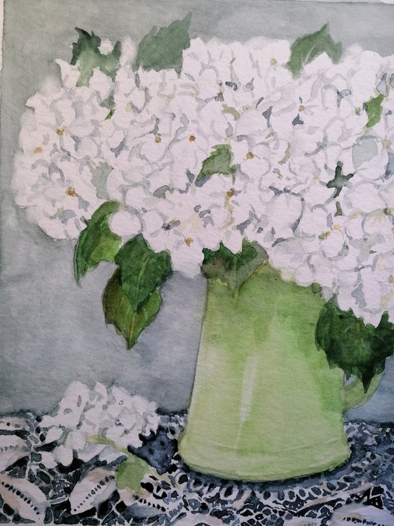 Bouquet d'hortensia et dentelle