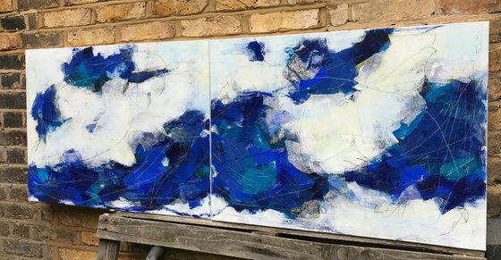 Coming Up For Air - Large, contemporary diptych