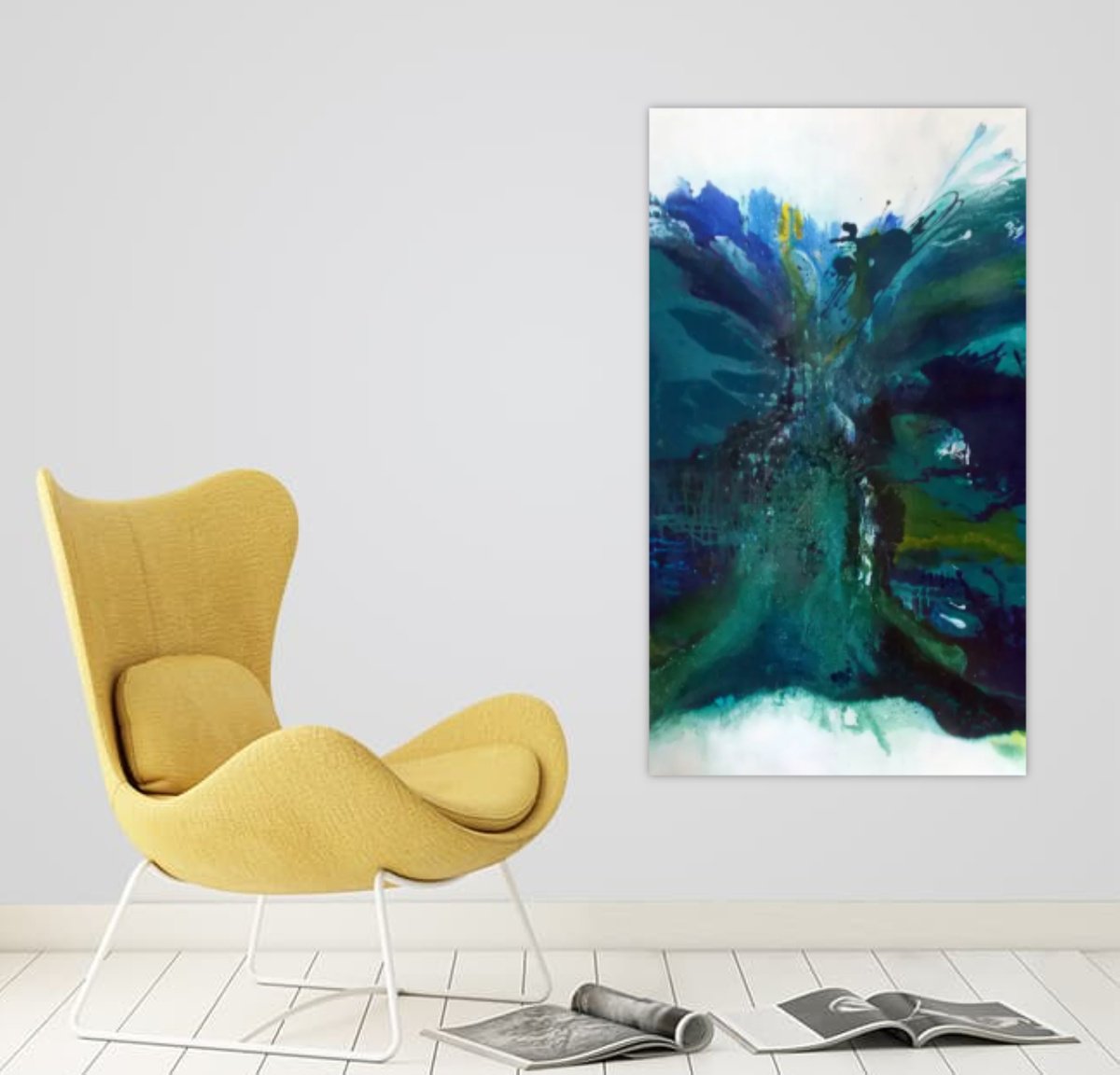 Abstract Painting By Christa Haack, 31 X 55, Seascape Blue 1, Original Artwork