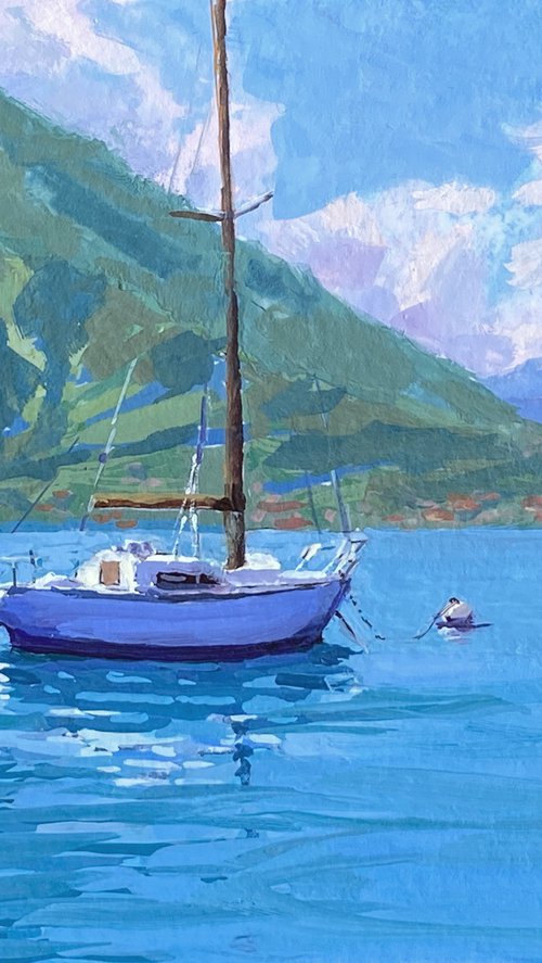 Reflections: Boat on Lake Como by Tatyana Fogarty