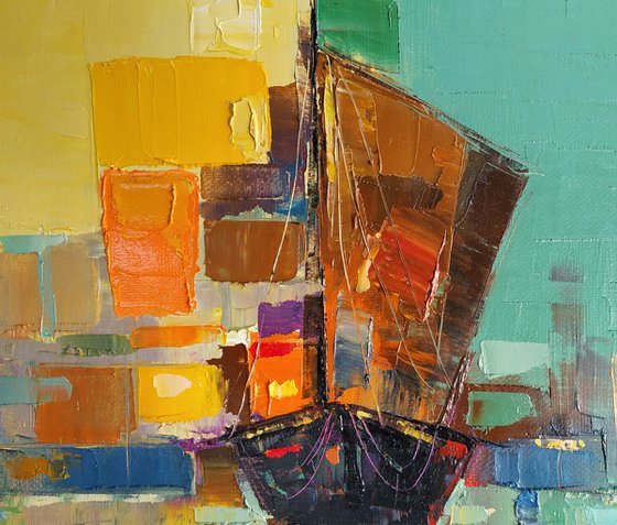 Port (50x60cm, oil painting, ready to hang, impressionistic)