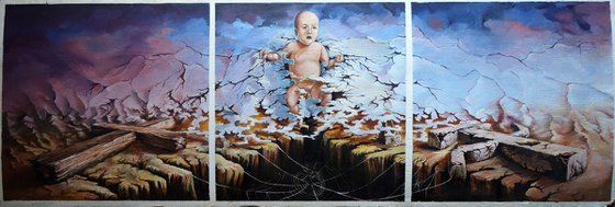 “The Exodus”Triptych on Wood