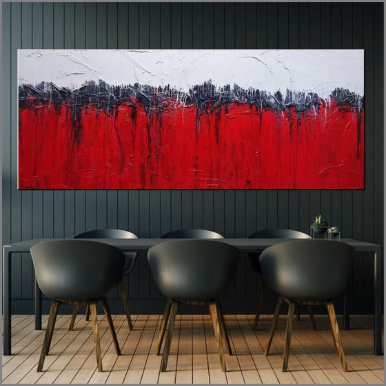 Red Raw 200cm x 80cm Red White Textured Abstract Art