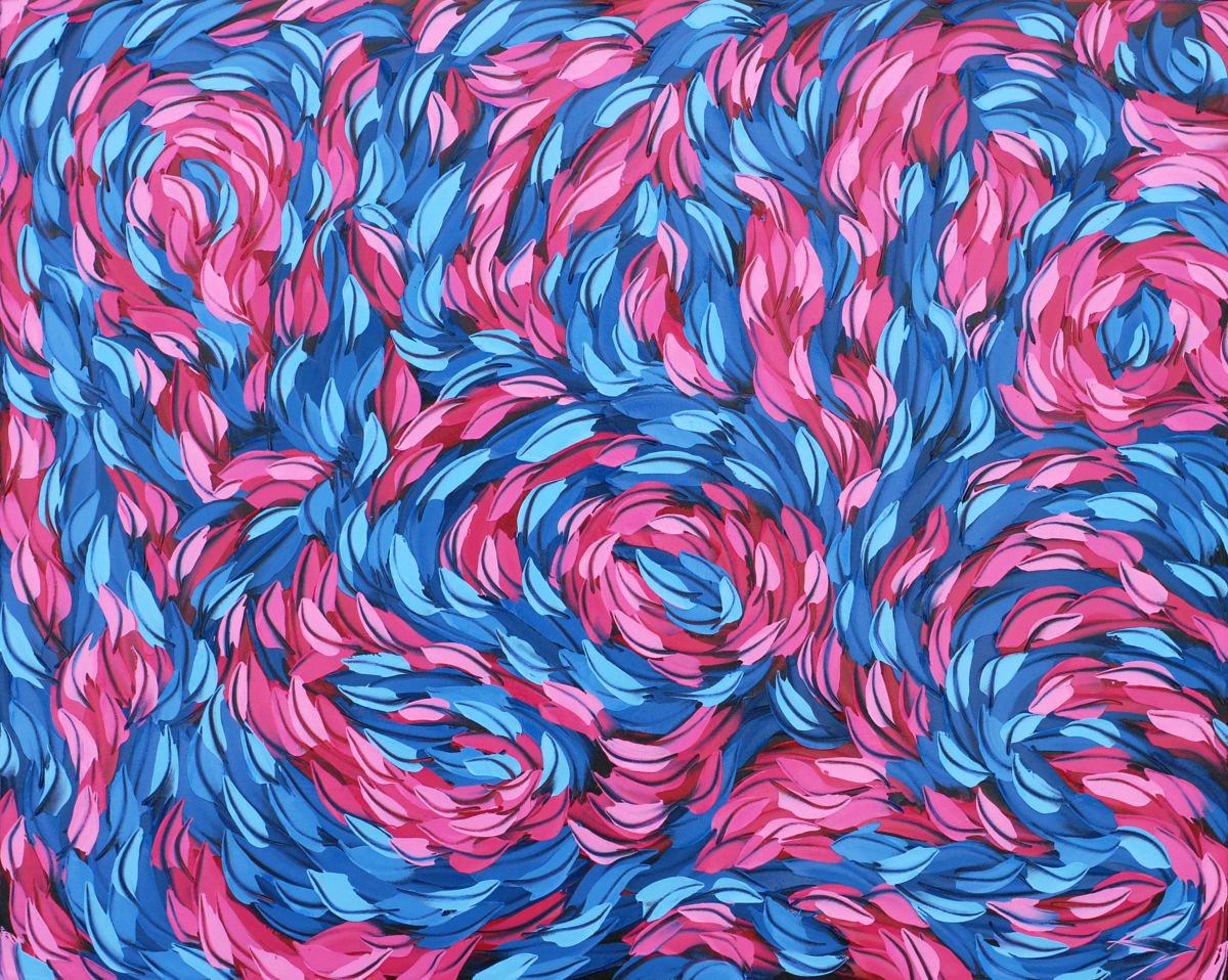 Organic Abstract Oil Painting By Bill Stone, 60 X 48, Coral, Original Artwork