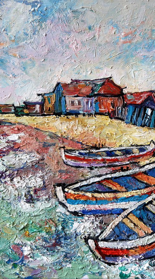 Boats, sea and summer sky. by Nikifor Swiristuhin