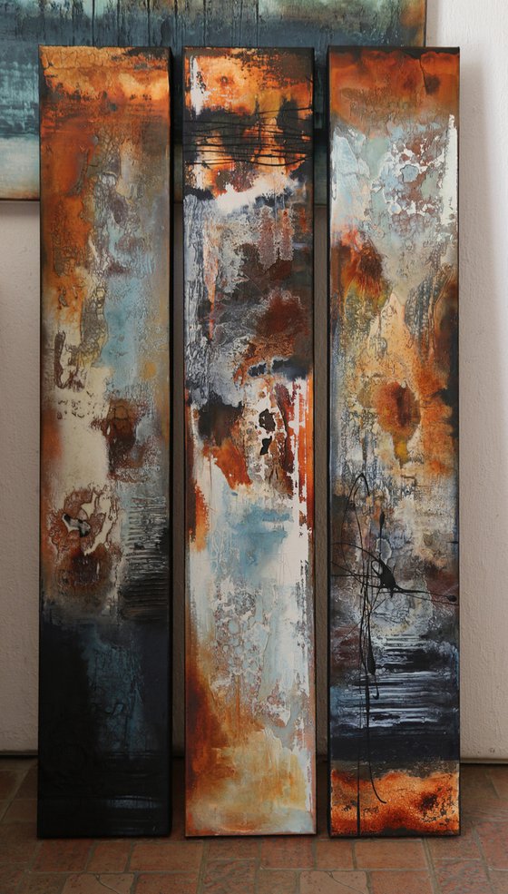 ABSTRACT TRIPTYCH  * 120 x 60 cms -  ABSTRACT PAINTING *** READY TO HANG