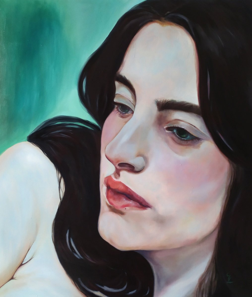 Photorealistic Portrait Oil Painting By Veronica Ciccarese, 24 X 28", Singular Feminine V, Original Artwork
