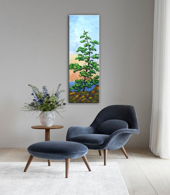 Alone - Original Impasto Pine Tree Painting