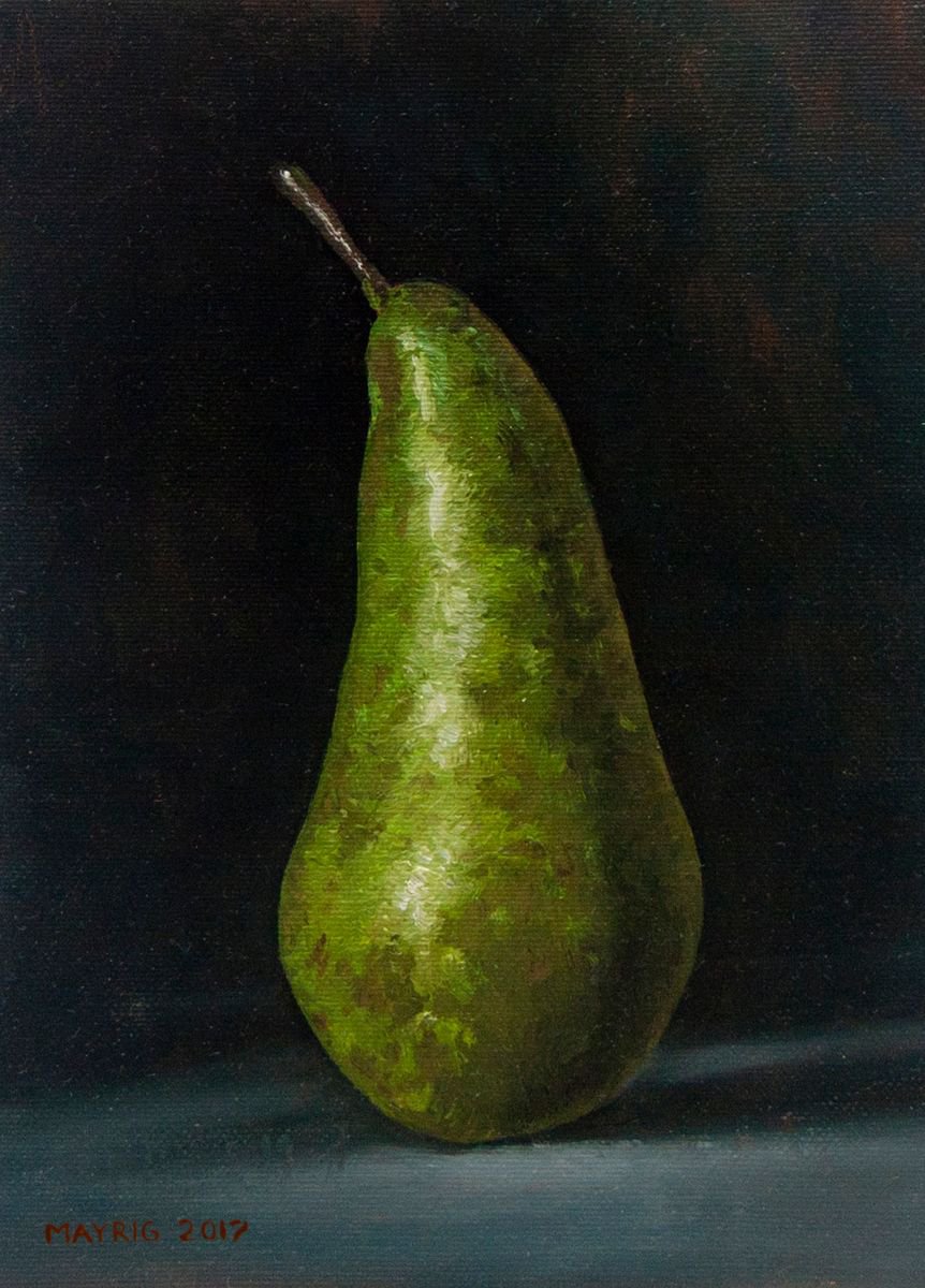 Photorealistic Still Life Oil Painting By Mayrig Simonjan, 7 X 9", Green Pear (Original Oil Painting), Original Artwork