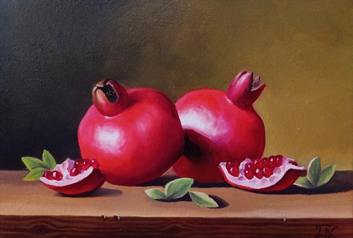 Still life with pomegranates   (20x30cm, oil painting, ready to hang) by Tamar Nazaryan