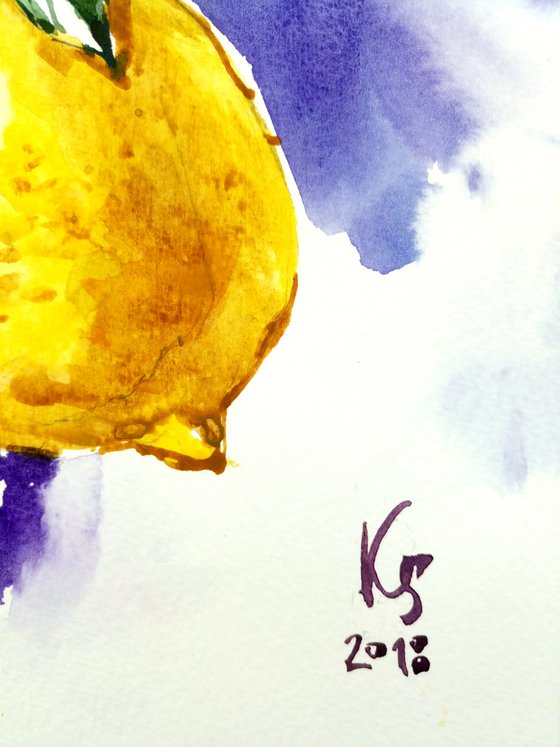 Contrasting still life "Lemons on a dark background" original watercolor artwork