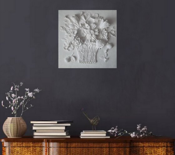 Sculptural wall art "Basket of flowers"