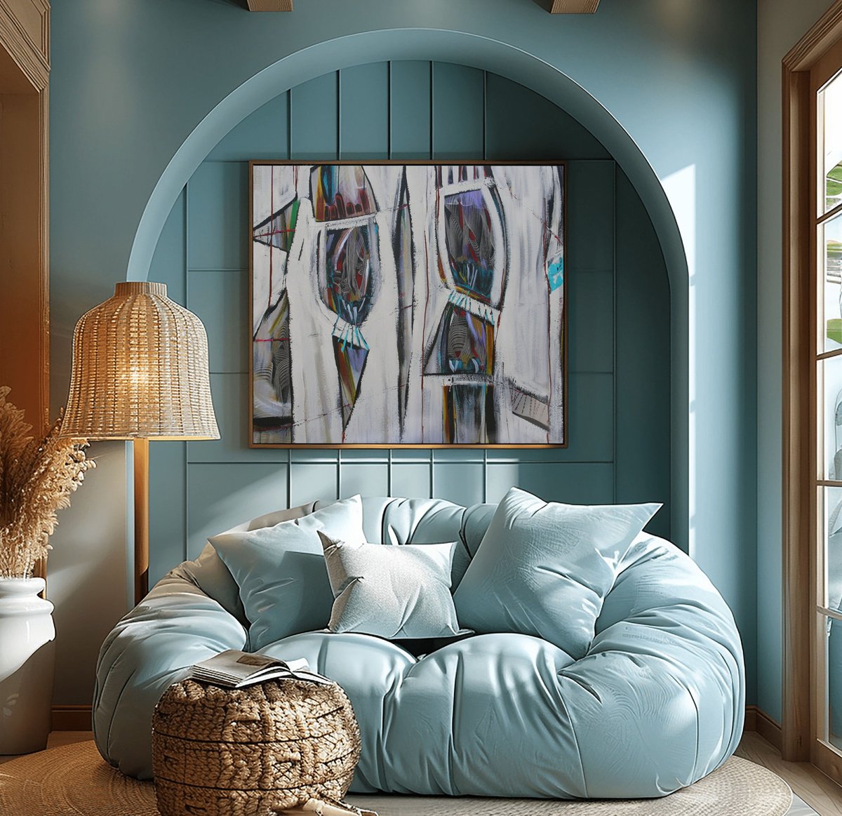 Organic Abstract Acrylic Painting By Loretta Kaltenhauser, 48 X 40", Bird Of Paradise, Original Artwork