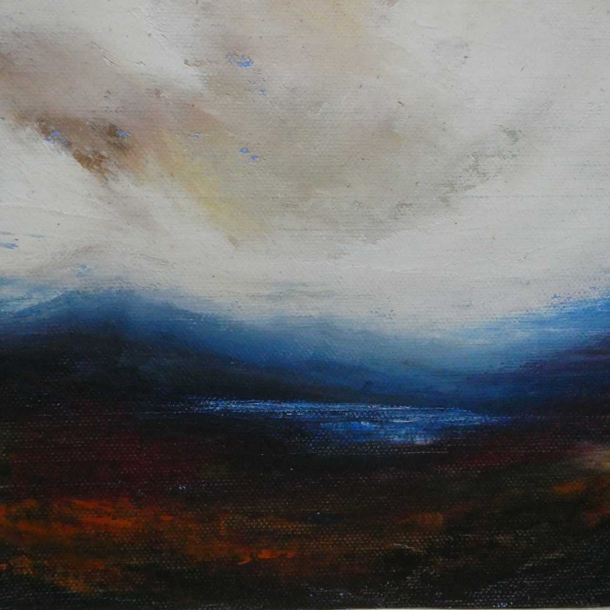 Impressionistic Landscape Acrylic Painting By Oconnart, 10 X 10", Rainy Lochan, Scotland, Original Artwork