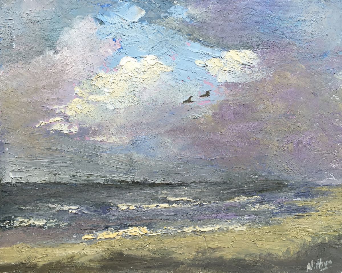 Calm after the storm - Original Impressionistic Seascape in Oils by Nithya Swaminathan