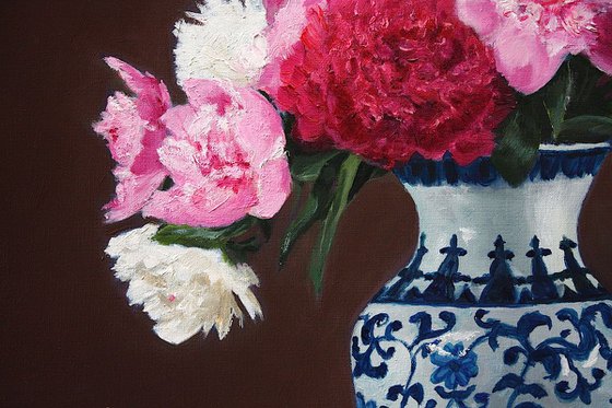 Peonies, Teacup, Fan & Chinese Vase