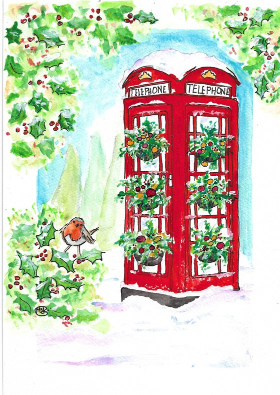 Red mailbox and phone box Christmas