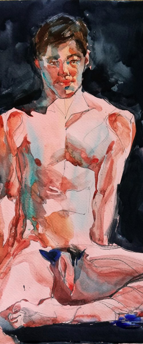 Seated Male Nude by Jelena Djokic