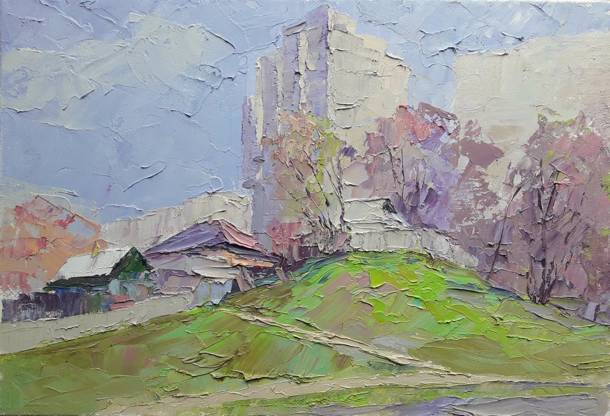 Oil painting Spring on European street nSerb320 by Boris Serdyuk