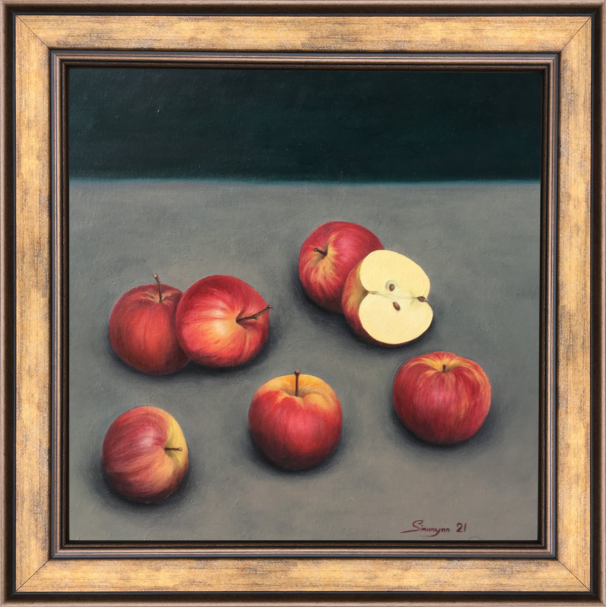 Photorealistic Still Life Oil Painting By Gevorg Sinanian, 16 X 16, Still Life-Apple, Original Artwork