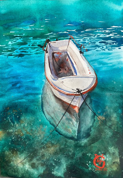 Montenegro boat by Valeria Golovenkina
