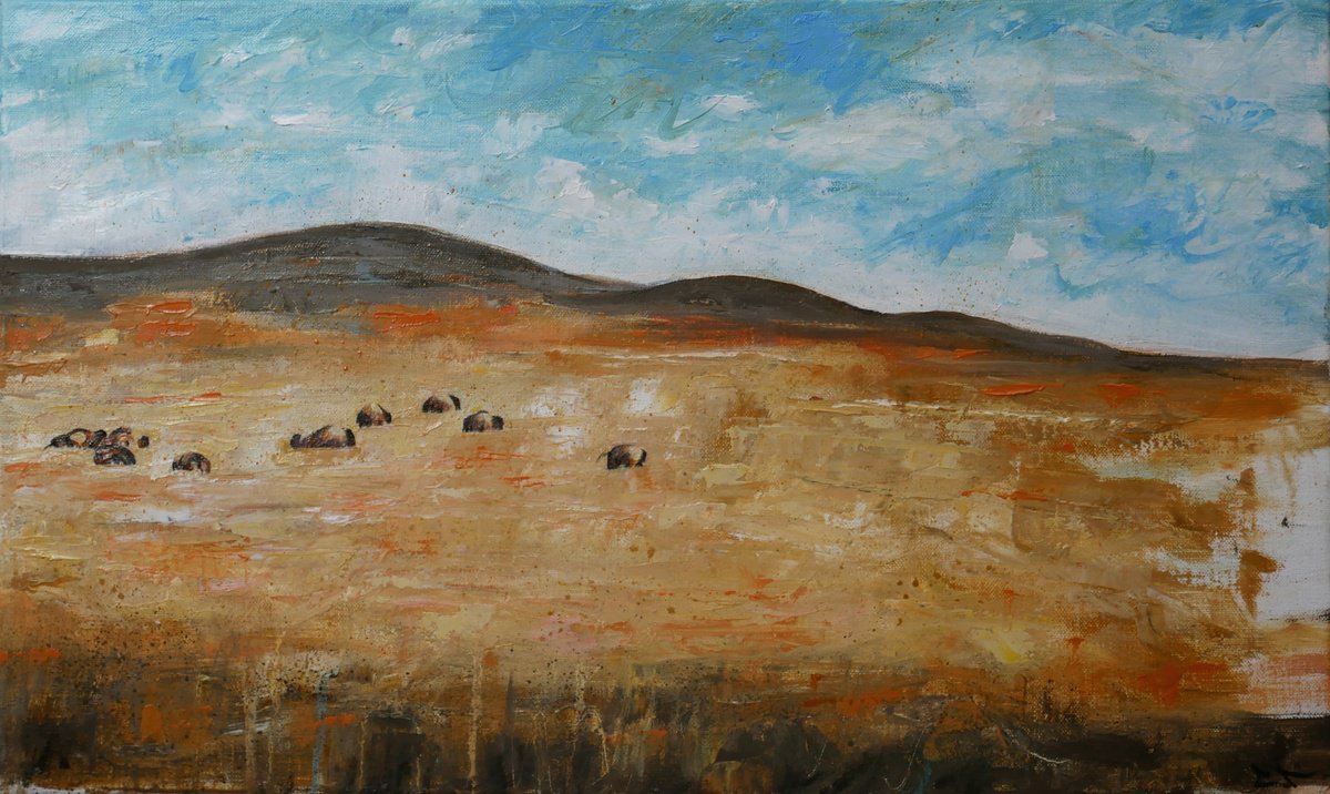 Expressive Landscape Oil Painting By Lionel Le Jeune, 22 X 13", Prairie, Original Artwork