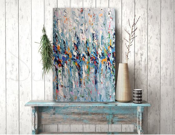 Harbor Lights - Large abstract acrylic painting, palette knife art