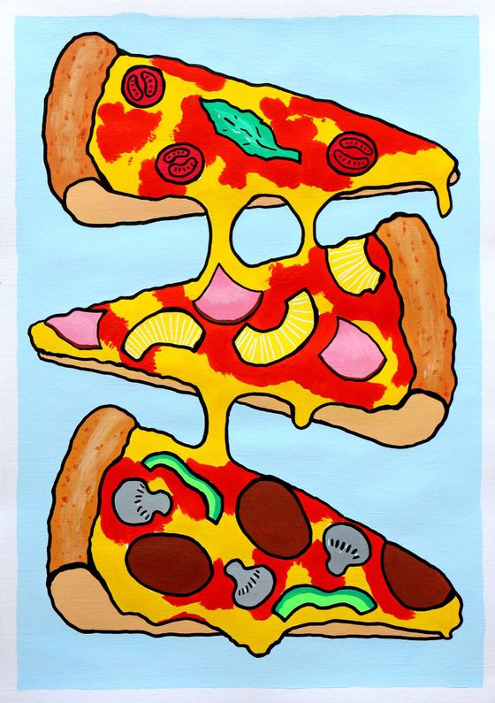 Three Slice Pizza Pop Art Painting On A3 Paper (Unframed)