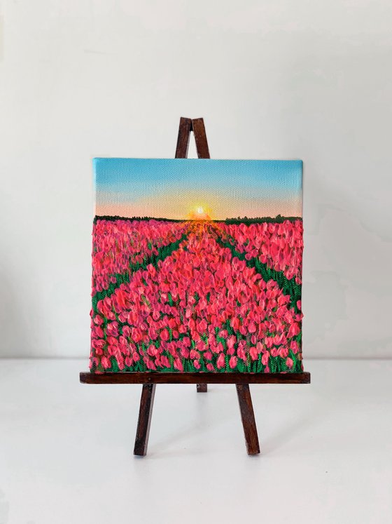 Tulip fields ! Small Painting!!  Ready to hang