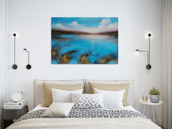 A XL large original semi-abstract beautiful structured mixed media painting of a seascape "Dream"