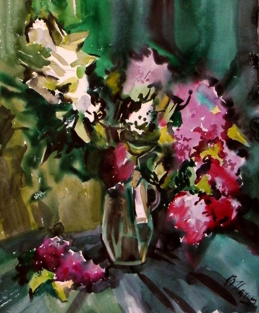 lilac, original watercolor painting 70x60 cm by Valentina Kachina