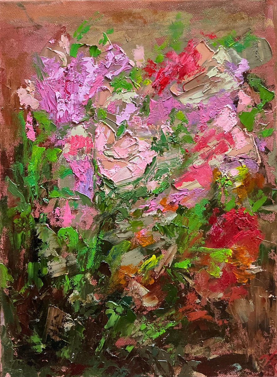 Impressionistic Botanical Oil Painting By Vera Klimova, 12 X 16", Passion, Original Artwork