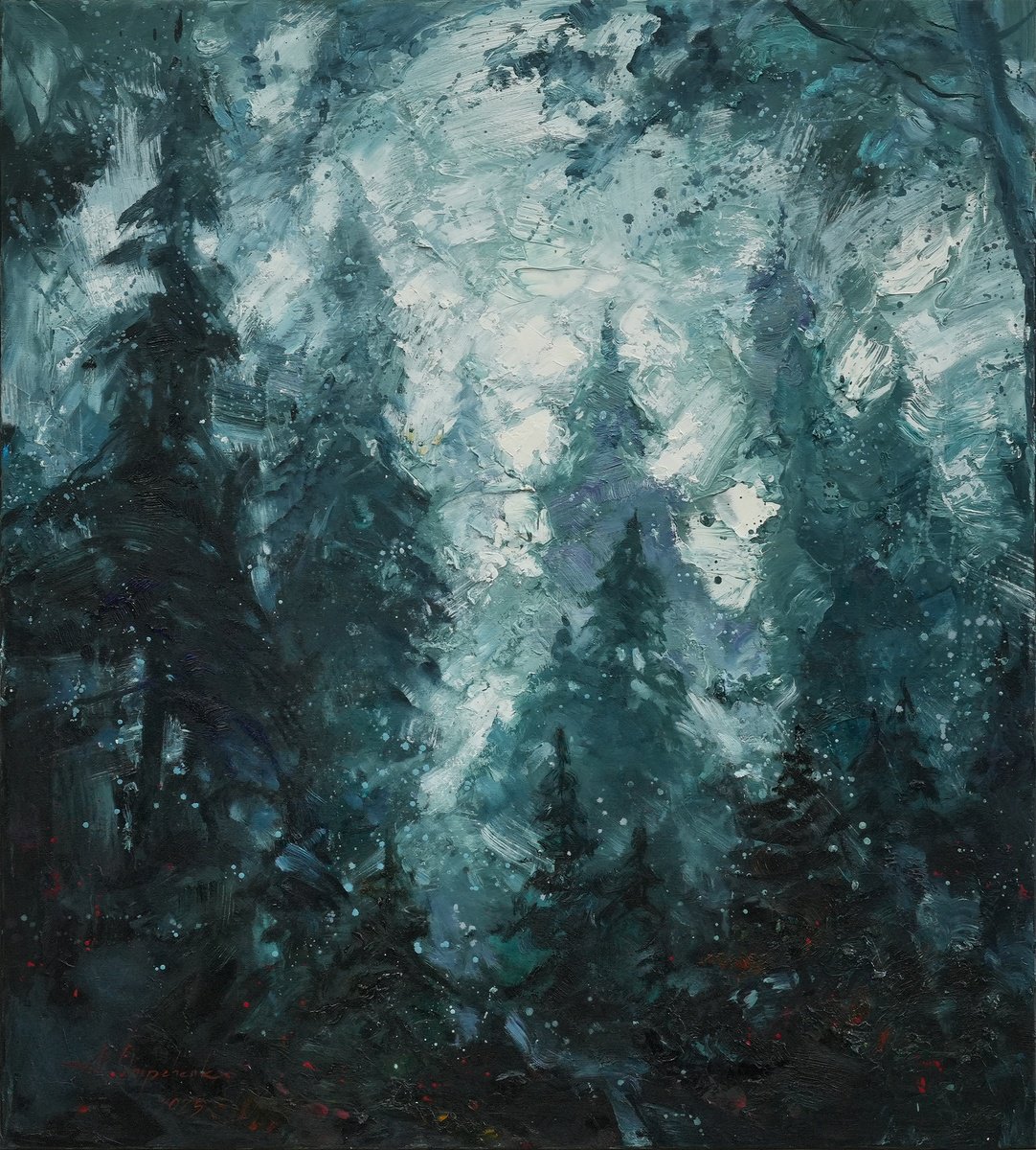 Impressionistic Landscape Oil Painting By Alisa Onipchenko-Cherniakovska, 31 X 35, Forest Shadows, Original Artwork