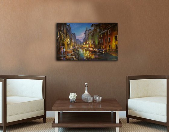 Romantic evening in Venice - oil original cityscape, painting Venice