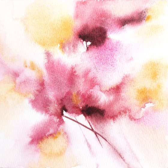 Abstract flowers. Small watercolor floral artwork