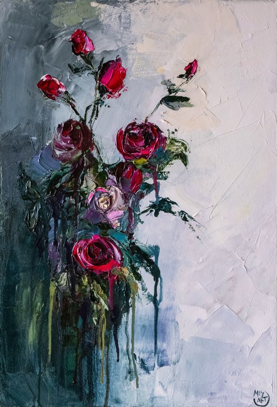 Red Rose Palette Knife Art